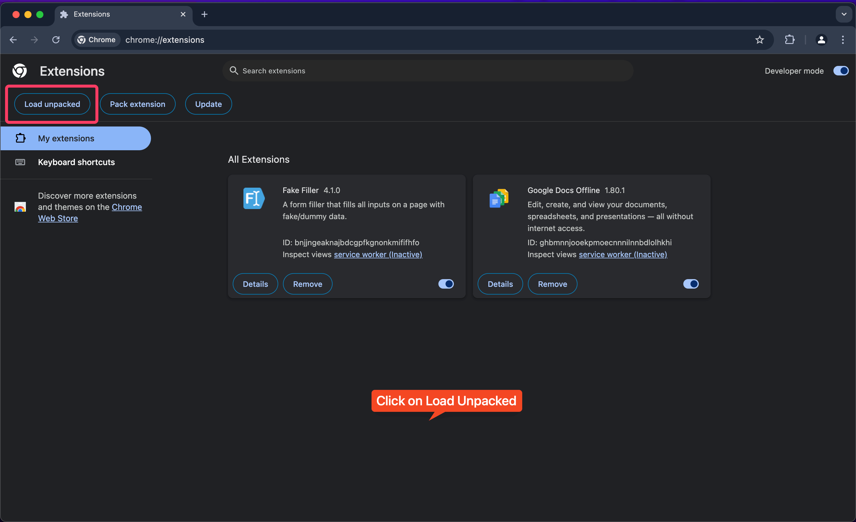 Load Unpacked Extension